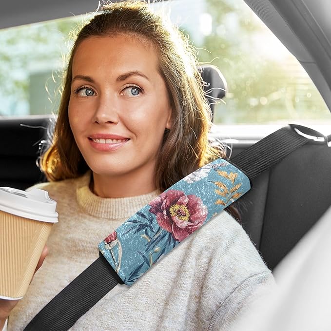 Car Seat Belt Covers 2 Pack Soft Unique Camera Bag Strap Cover for Adults Child Kids S Autumn Flowers Peonies Osteospermum Gladiolus