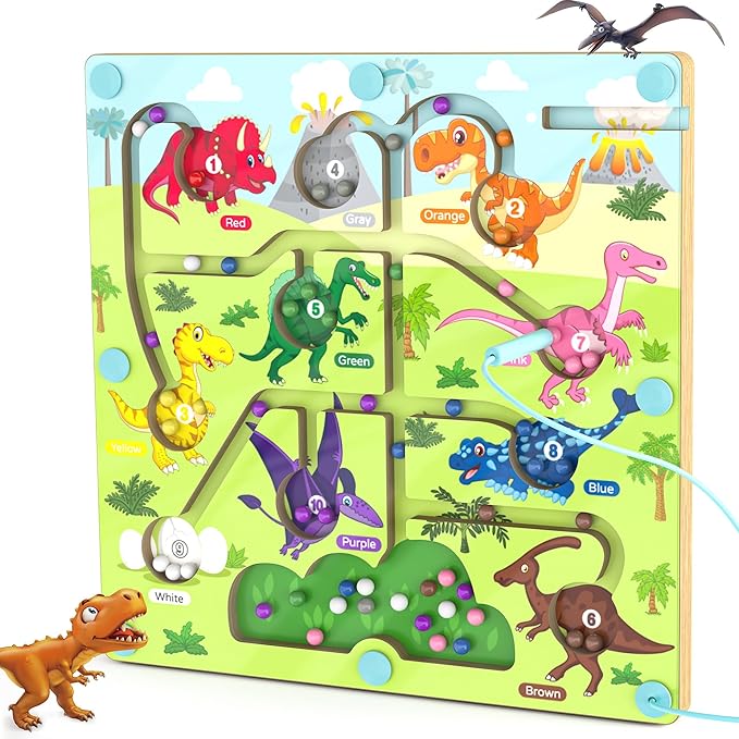 Magnetic Color and Number Maze, Montessori Busy Toys for 3 4 5 Year Old, Wooden Puzzle Activity Board, Learning Educational Toddler Toy for Kids 3 4 5 Year Old, Toddler Travel Toys for Preschoolers
