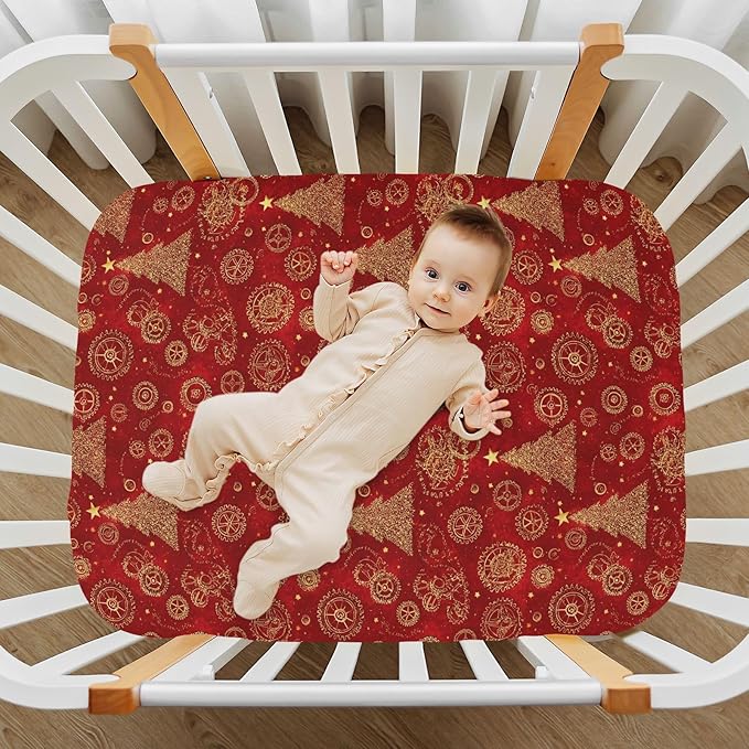 Baby Crib Sheet Sparkles Christmas Tree Crib Mattress for Boys and Girls Playard Sheet Soft Breathable Fitted Baby Mattress Cover 52x28in