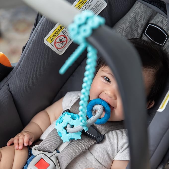 Bumkins Pacifier Clip Feeding Supplies for Baby Girl or Boy, Toy Straps for Sippy Cup, Teether, Stroller Accessories, Platinum Silicone Accessory Tether Leash, Safe for Teething Babies, Blue