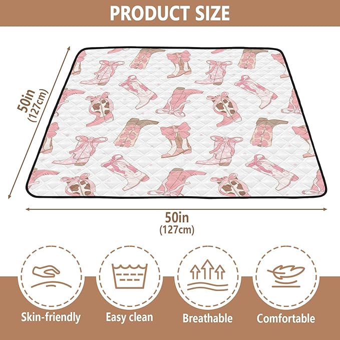 Western Cowgirl Boot Baby Playmat Washable Playroom Crawling Mat Non-Slip Play Mats for Floor 50x50 Mat