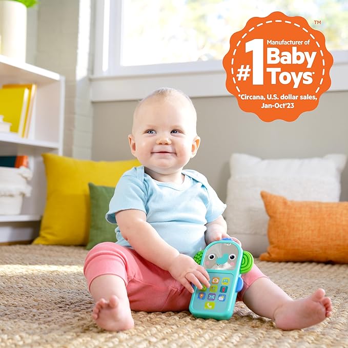 Bright Starts Elephone Baby Phone Toy for Mini-Me Fun with Music and 20+ Sound Effects, 6 Months & Up