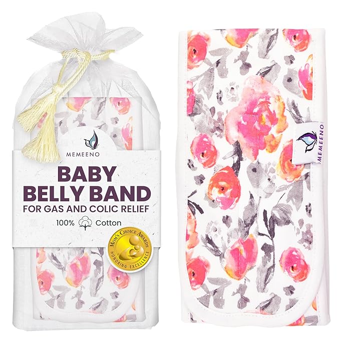 MEMEENO Baby Belly Band for Gas and Colic Relief - Heating Pad, Tummy Wrap for Infants and Newborns, Floral