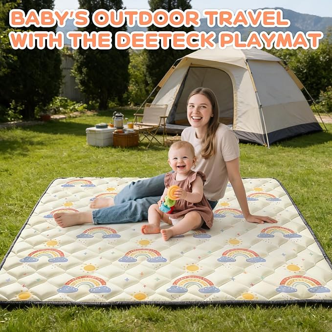 74" x 50" Playpen Mat - Thicken & Soft Baby Play Mats for Floor - Foam Playmats for Babies and Toddlers - Foldable & Washable Baby Activity Mat for Tummy Time & Crawling Non-Slip, Rainbow