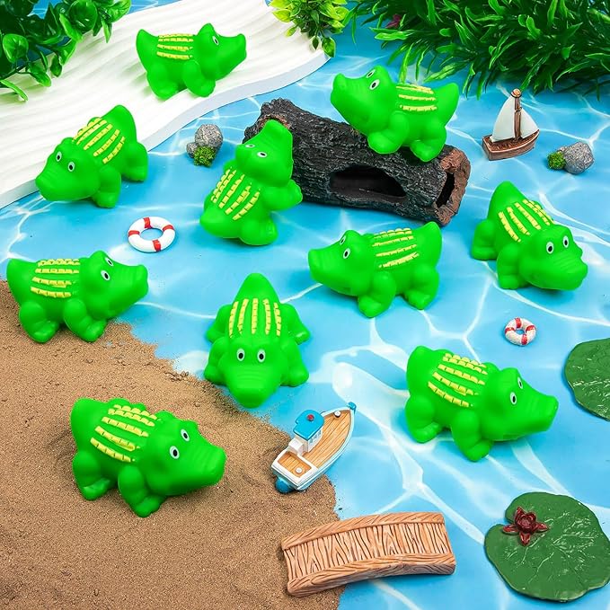 18 pcs Rubber Alligator Bath Toy Mini Plastic Crocodile Float Squeak Toy Bathtub Toys Bulk for Birthday Baby Shower Christmas Halloween Pool Party Supplies