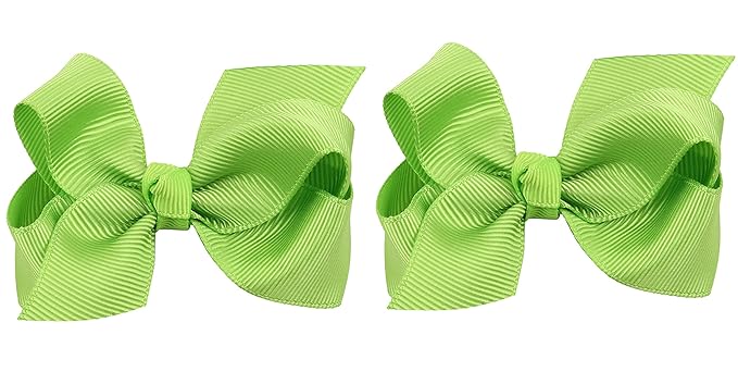 3 Inch Baby Girl Hair Bows Boutique Hair Clip Teens Toddlers Hairpin Headwear - Set of 2 (Light Green)
