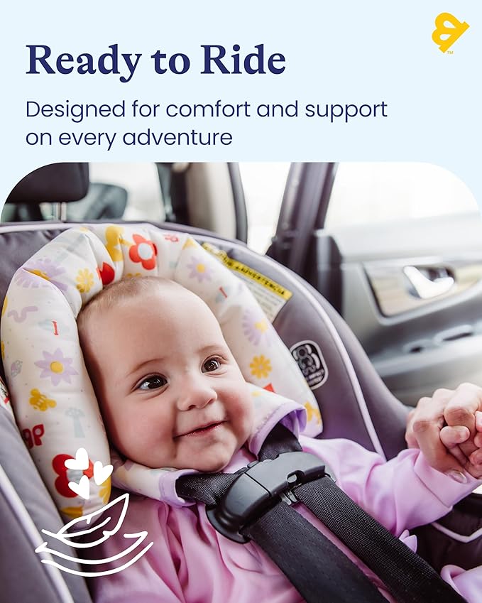 GoldBug Deluxe Duo Car Seat Head Support + Matching Strap Covers for Baby and Infant - Backyard Bugs
