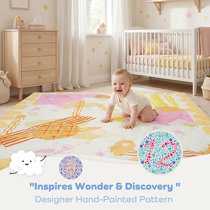 1.5" Thicker Baby Play Mat for Floor, 59x71 Removable & Machine Washable Cover Playpen Mat Softness Foam Mats, Easy-Clean Hygienic, Comfort Safety Kids Crawling Living Room (Wonder Space)