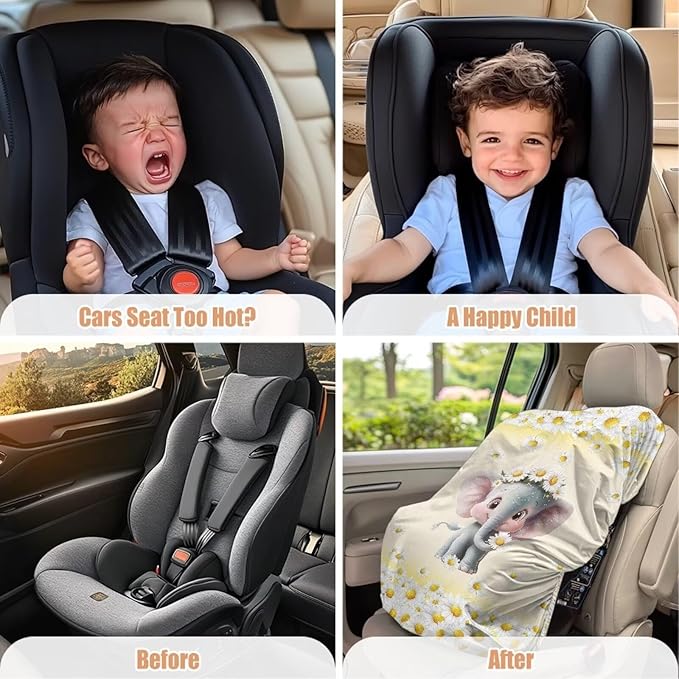 XYZCANDO Elephant Car Seat Covers for Babies Girl Cartoon Car Seat Sun Protection Replacement Baby Car Seat Sun Shade Cover for Travel Breathable Cooling Car Seat Cover Baby Gift for Wife