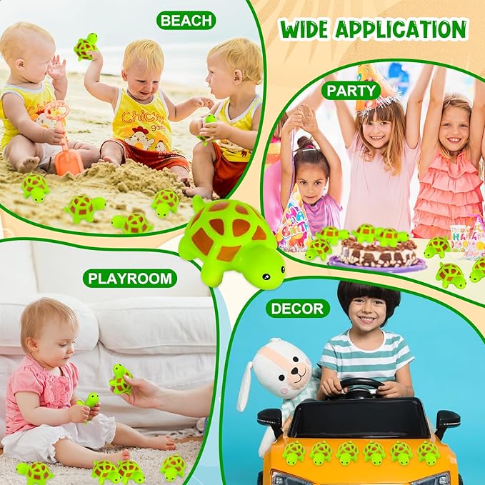 25PCS Mini Rubber Turtle Green Floating Squeaky Sea Turtle Bath Toy, Cute Screaming Sound Rubber Bulk for Bath Shower Swimming Pool Birthday Beach Decor