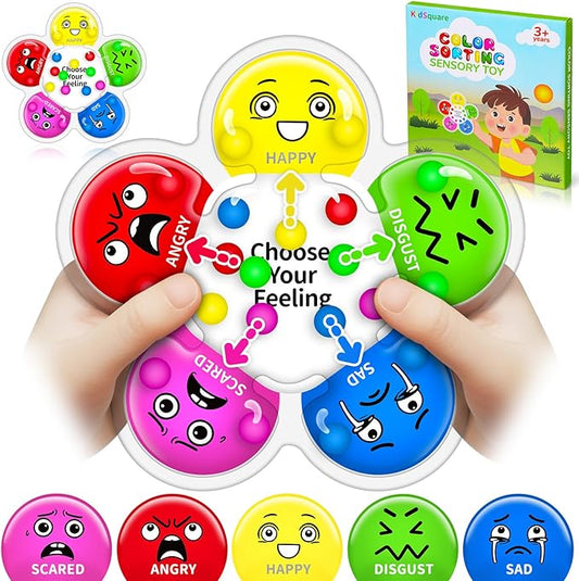 KidSquare Color Sorting Sensory Toys for Kids with Autism, Autistic 5-7, Gifts for Kids, Feelings Wheel Social Emotional Learning Activities, Fine Motor Skills Calming Fidget Toys, Ages 3+