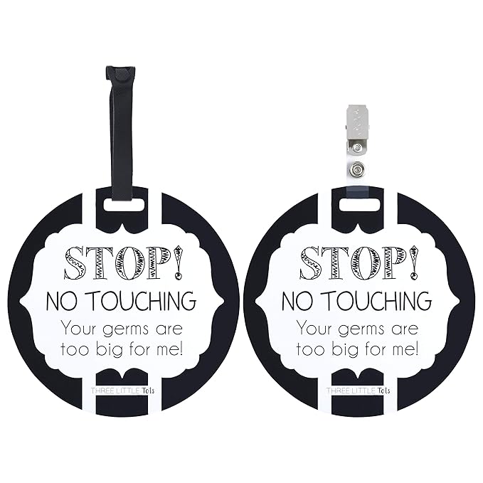 Three Little Tots Two Pack - Black and White No Touching Baby Car Seat and Stroller Signs - CPSIA Safety Tested