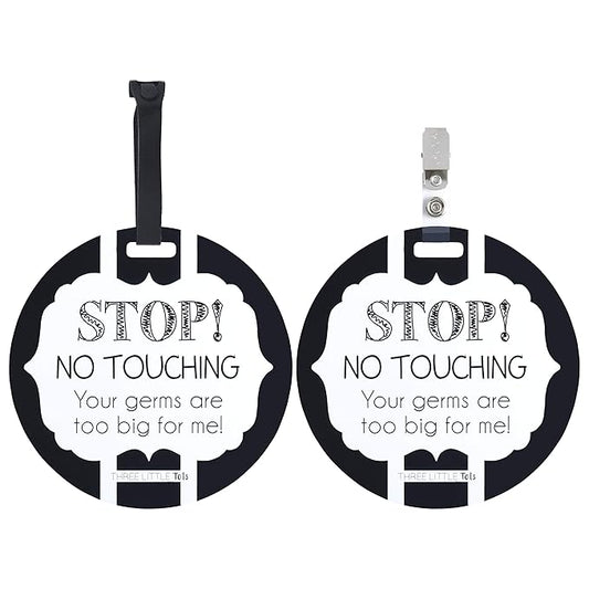 Three Little Tots Two Pack - Black and White No Touching Baby Car Seat and Stroller Signs - CPSIA Safety Tested