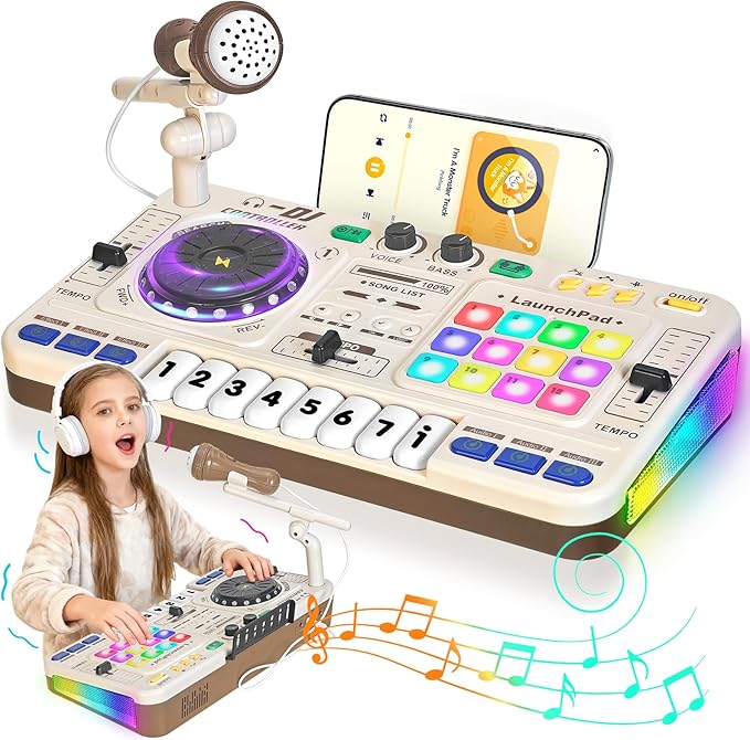 Toddler DJ Mixing Table, Kids Mixer Board with Turntable, Game Mode and Microphone, Gift for 3 4 5 6 Years Old Boys Girls - Baby DJ Set