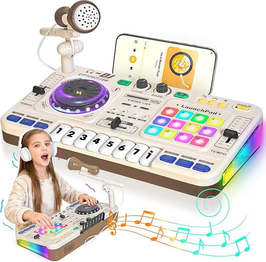 Toddler DJ Mixing Table, Kids Mixer Board with Turntable, Game Mode and Microphone, Gift for 3 4 5 6 Years Old Boys Girls - Baby DJ Set