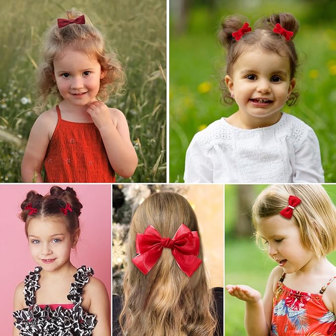 18pcs red hair bows for girls.Red bow with alligator hair clip,hair ties,snap clip hairpins.Handmade hair accessories for girls gift set