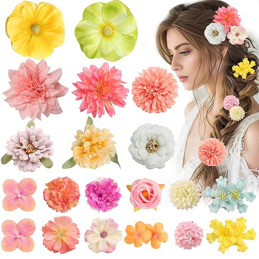 Leery 20 PCS Boho Flower Hair Clips for Women - Rose Hair Barrettes, Wedding Hairpins, Bridal Headpiece, Hawaiian Silk Floral Clips (Light Pink)
