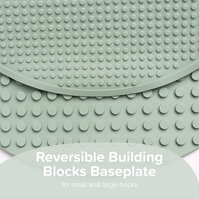 Inspire My Play - Silicone Building Blocks Baseplate - Compatible with All Major Building Block Brands - Double Sided for Large Building Blocks - Perfect Accessory for Sensory PlayTray - Green