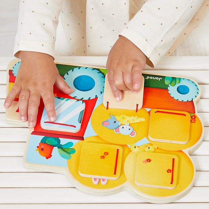 Janod - Farm Puzzle (Yellow) - Child Development - Dexterity Development - Tactile Learning Experience - Easy Grip Design for Little Hands - Animal Recognition Fun - Durable Wooden Construction
