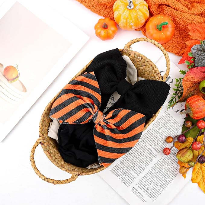 Halloween Baby Girl Bows Elastic Nylon Halloween Hairbands Headbands with Bows for Newborn Hair Accessories 2 PCS