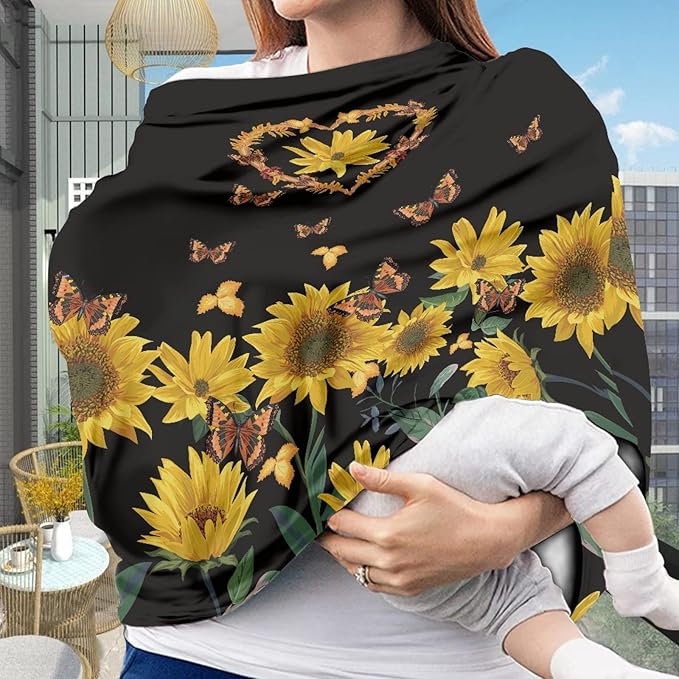 Coldinair Sunflower Butterfly Print Car Seat Covers for Babies Girls,Soft Comfortable Nursing Breastfeeding Cover Infant Stroller Covers,4 in 1