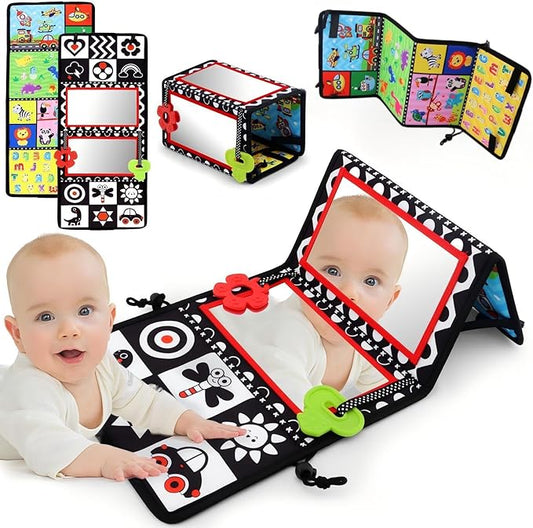 Tummy Time Mirror, Double-Sided Baby Mirror Black and White High Contrast Baby Toys for Babies Newborn Infant, Crawling Toys Boys Girls Sensory Toys Activity mat