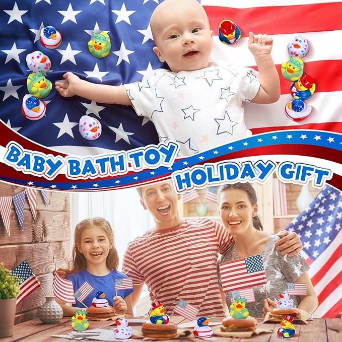 Jerify 48 Pcs 2 Inch Patriotic Rubber Ducks Summer Small Shower Float Rubber Ducks Star Ducky for Bath Birthday Gifts Baby Showers Beach Pool 4th of July Independence Day (Stylish)