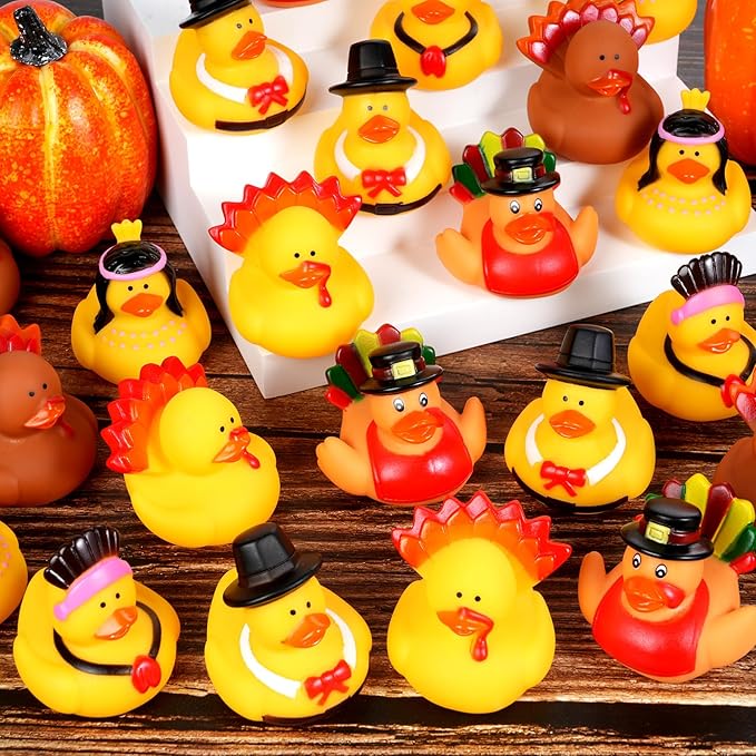 50Pcs Thanksgiving Rubber Ducks Bulk,Thanksgiving Party Favors Rubber Duckies,Mini Duck for Jeeps Ducking Bath Toys,Holiday Goodie Bag Fillers,Birthday Gifts Classroom Game Prizes for Kids