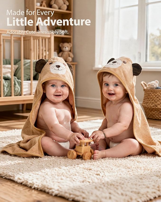 MINIBOO Hooded Baby Towels for Newborn & Toddler - Super Soft Baby Bath Towels with Hood, Highly Absorbent Viscose Made from Bamboo Hooded Towel for Boys, Girls, Newborn Essentials