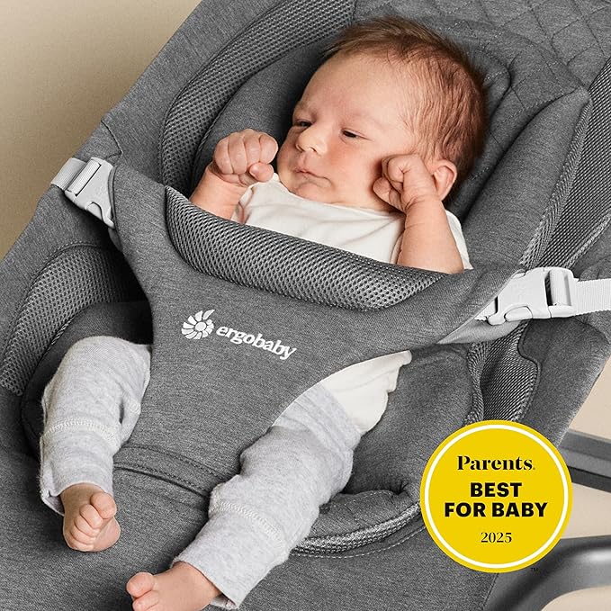 Ergobaby Evolve 3-in-1 Bouncer, Adjustable Multi Position Baby Bouncer Seat, Fits Newborn to Toddler, Charcoal