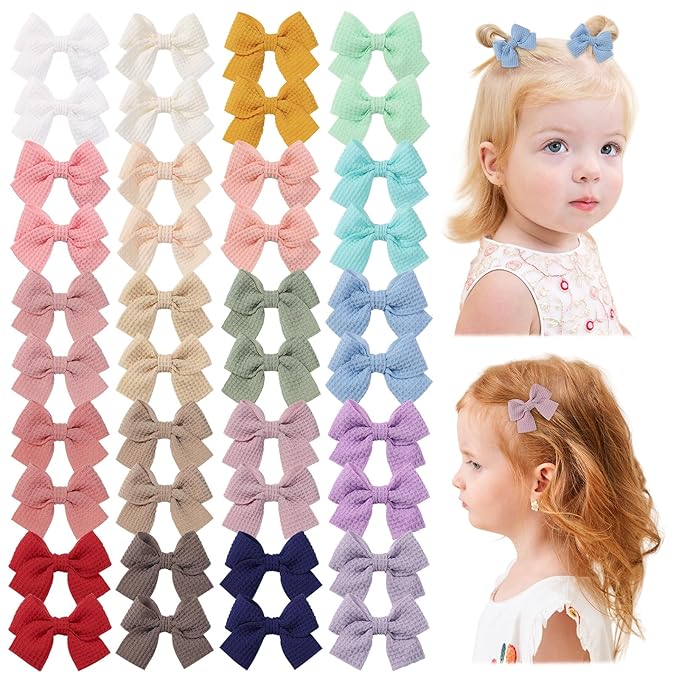 Jollybows 40pcs Baby Hair Clips for Girls Bows 2" Mini Alligator Clip Toddler Pigtail Bow for Fine Hair