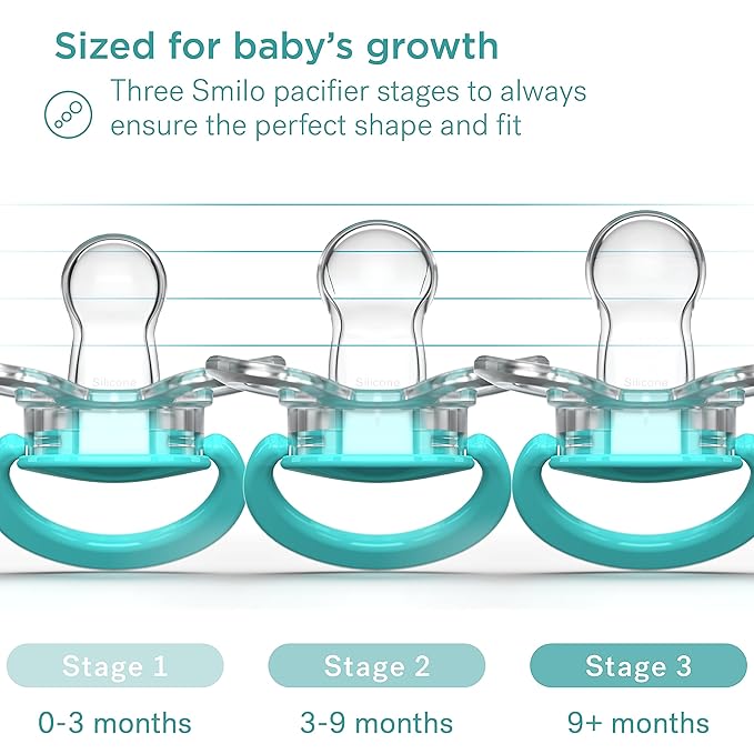 Smilo Baby Pacifier - 2 Pack of Slimline Pacifiers for Babies with Sterilization Box - Stage 2 for Babies 3-9 Months - 100% Silicone Newborn Pacifiers BPA Free - Aqua Blue