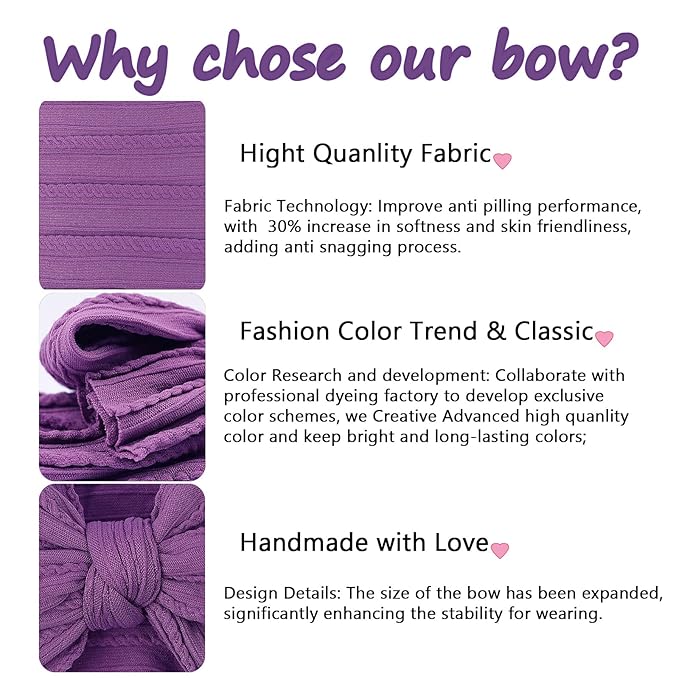 LemonSpace Handmade Baby Girls Headbands Soft Stretchy Nylon Hair Bands Hair Accessories with Bows for Newborn Baby Girls Infant Toddlers Kids (Purple)