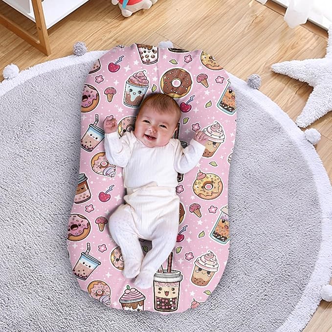 Ice Cream Milk Tea Donuts Newborn Pillow Lounger Cover Baby Nest Loungers Snuggle Me Cover Infant Stretch Fitted Pillow Covers Pink Baby Blanket