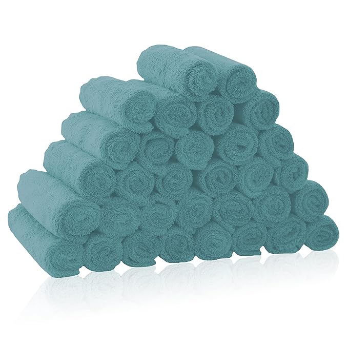 32 Pack Baby Washcloths - Luxury Coral Fleece - Absorbent and Soft Wash Clothes for Newborns, Infants and Toddlers Baby boy and Girl - Suitable for Sensitive Skin and New Born - Teal, 10x10 Inch