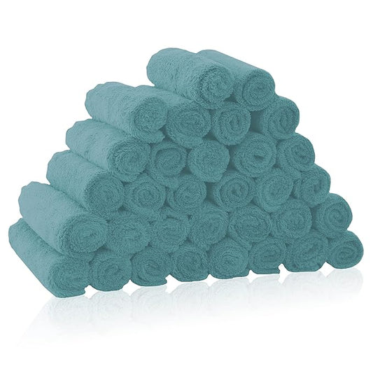 32 Pack Baby Washcloths - Luxury Coral Fleece - Absorbent and Soft Wash Clothes for Newborns, Infants and Toddlers Baby boy and Girl - Suitable for Sensitive Skin and New Born - Teal, 10x10 Inch