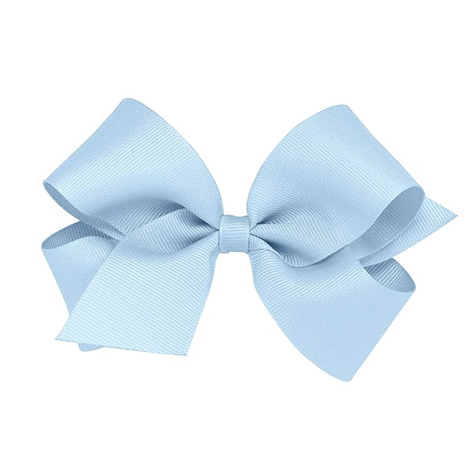 Wee Ones Girls' Classic Grosgrain Hair Bows with Plain Wrap Center, No-Slip Hair Clip, Handmade, Millennium Blue, Medium