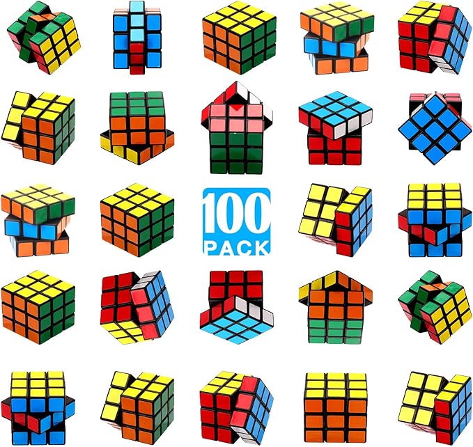 100 Pack Mini Cube Bulk, 1.18 Inch 3x3x3 Small Puzzle Cubes Set, Birthday Party Favors, Classroom Rewards Prizes, Stocking Stuffers, Easter Basket Fillers for Kids
