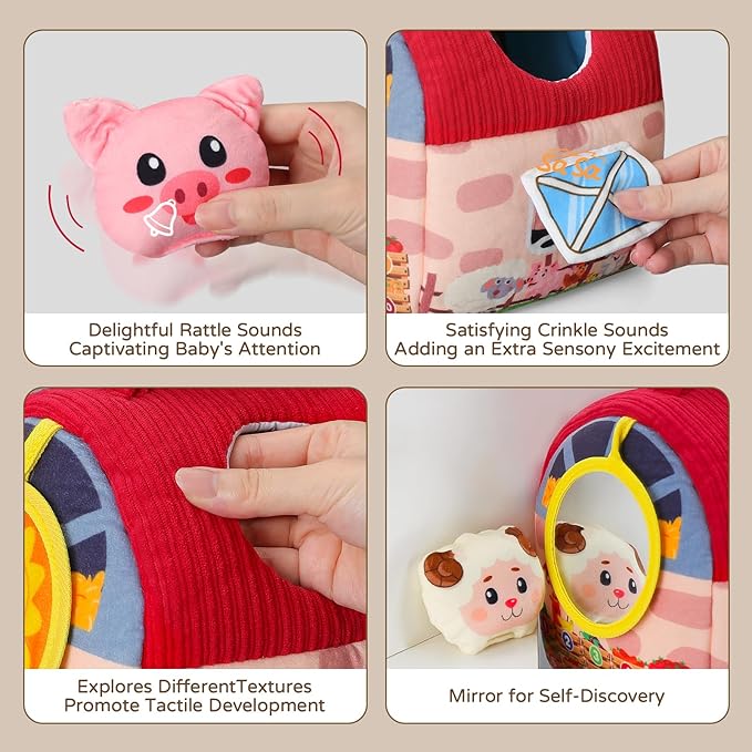 Vanvimen Baby Girl Toys 6-12 Months, Surprise Barn with 12 PCS Stuffed Farm Animals, Montessori Sensory Developmental Learning Toys for 6-12 Months, Ideals 6 7 8 9 Month Old Baby Boy Girl Gifts Toy