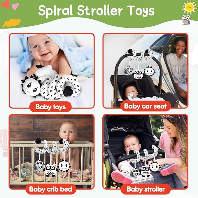 GKDOMS Baby Spiral Hanging Stroller and Car Seat Toys Black and White High Contrast Sensory Toy Newborn Plush Activity Toys Party Favors Quality Gifts for Baby Shower-OWL