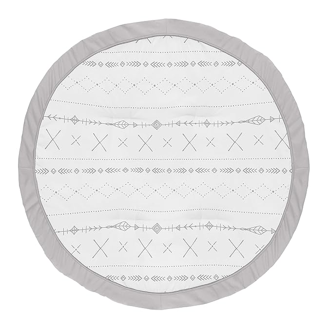 Sweet Jojo Designs Grey Boho Boy or Girl Baby Playmat Tummy Time Infant Play Mat - Gray and White Woodland Forest Tribal Arrow Unisex