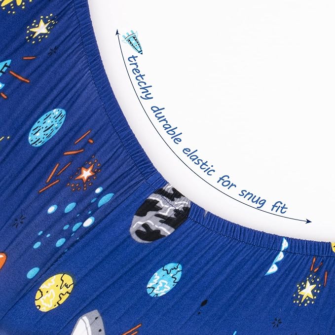 Cloele Round Stretchy Crib Sheet - Microfiber Space Fitted Sheet for 42 X 42 Mattresses Ultra Soft Round Fitted Sheet for Baby Boys