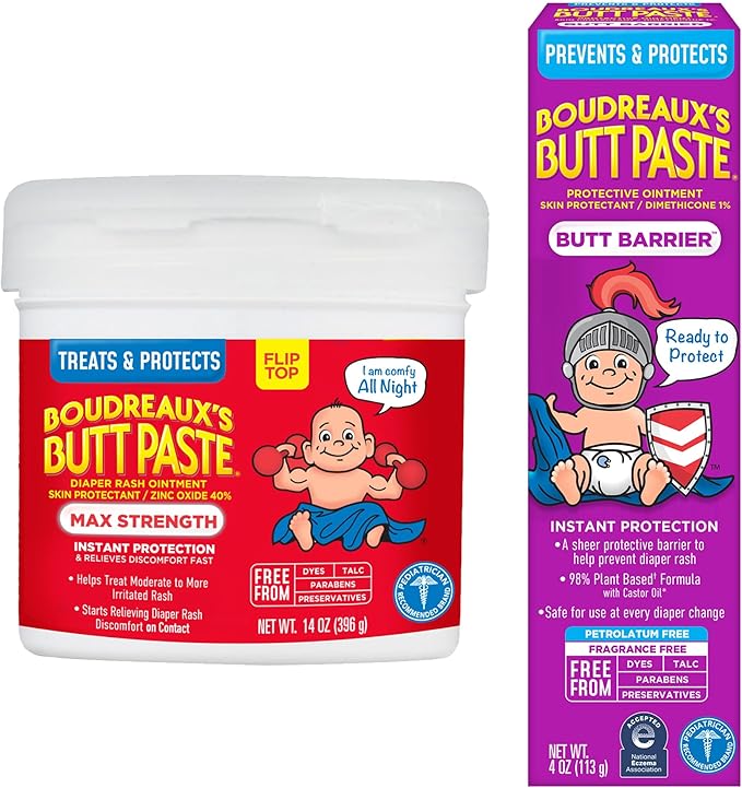 Boudreaux's Butt Paste 4oz Butt Barrier Ointment and 14oz jar Max. Strength Diaper Rash Ointment