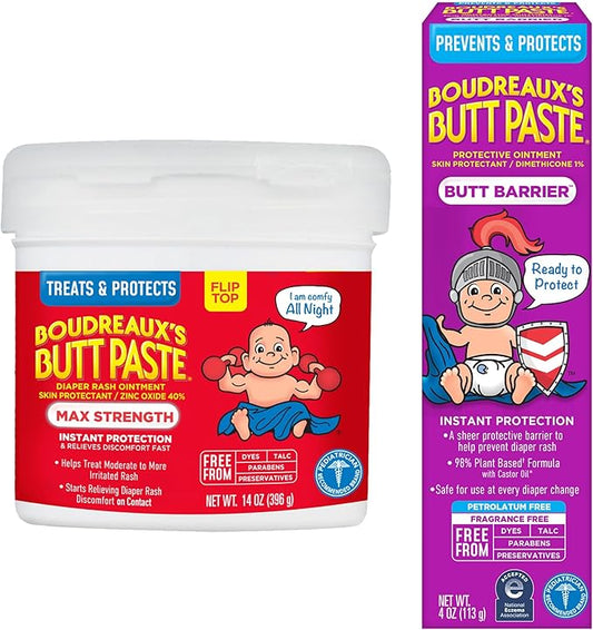 Boudreaux's Butt Paste 4oz Butt Barrier Ointment and 14oz jar Max. Strength Diaper Rash Ointment