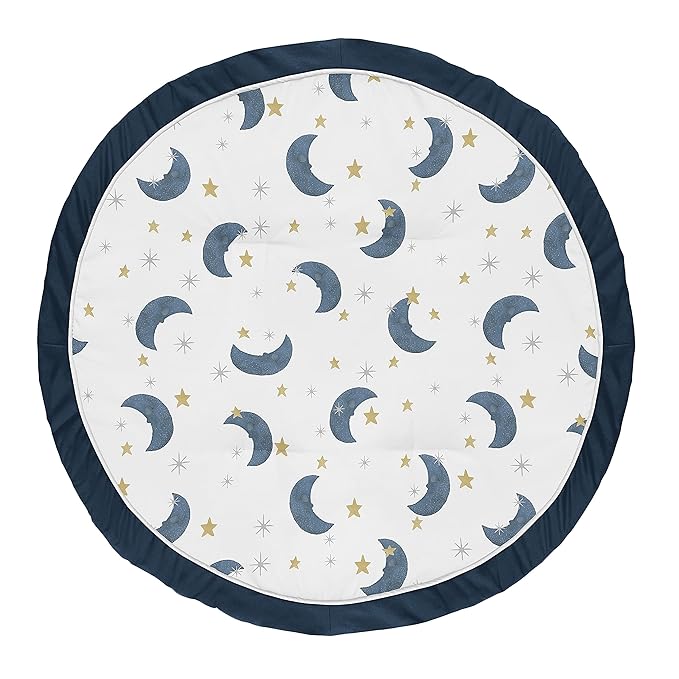 Sweet Jojo Designs Moon and Star Boy or Girl Baby Playmat Tummy Time Infant Play Mat - Navy Blue and Gold Watercolor Celestial Sky Gender Neutral Outer Space Galaxy