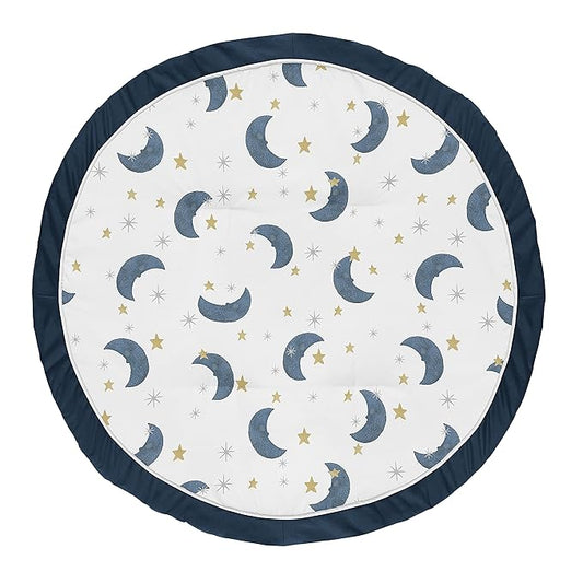 Sweet Jojo Designs Moon and Star Boy or Girl Baby Playmat Tummy Time Infant Play Mat - Navy Blue and Gold Watercolor Celestial Sky Gender Neutral Outer Space Galaxy