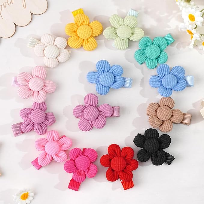 24Pcs Baby Girl Hair Clips Set, Sunflower Hair Bows Barrettes Handmade Accessories Wrapped Alligator Clip for Babies Infant Toddlers Kids in Pairs