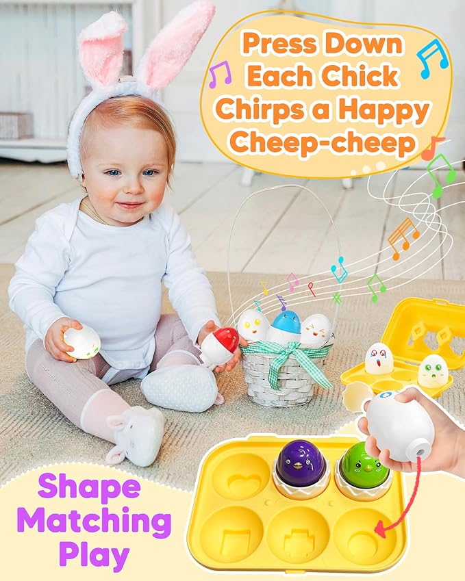 Walenced Easter Egg Toys for Toddlers 1-3, Easter Basket Stuffers for Toddlers 1-3 Prefilled Easter Eggs with Toys Inside, Matching Sensory Eggs Toys, Easter Gifts for 3 Year Old Girls Boys