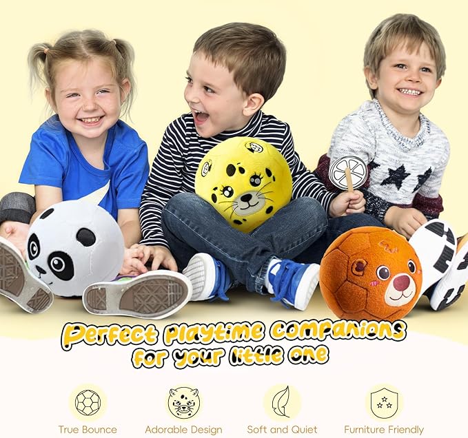 VangeBow Silent Indoor Soccer Balls for Toddlers 1-3, Inflatable Soft Plush Baby Toddler Soccer Ball Toys Gifts for 1 2 3 4 5 Year Old Boy Girl First Birthday Gift (Cheetah, Pump Include)