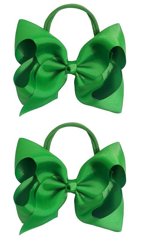 2Pcs 6 Inches Ribbon Baby Girls Headbands Infant Elastic Hairbands Large Cheer Bow Hair Band Accessories for Child Toddlers Girls (Deep Green)